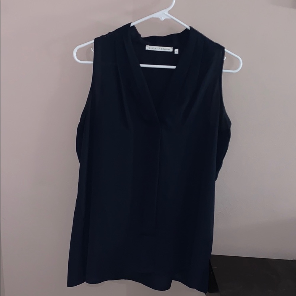 violet + claire women’s sheer navy blue blouse